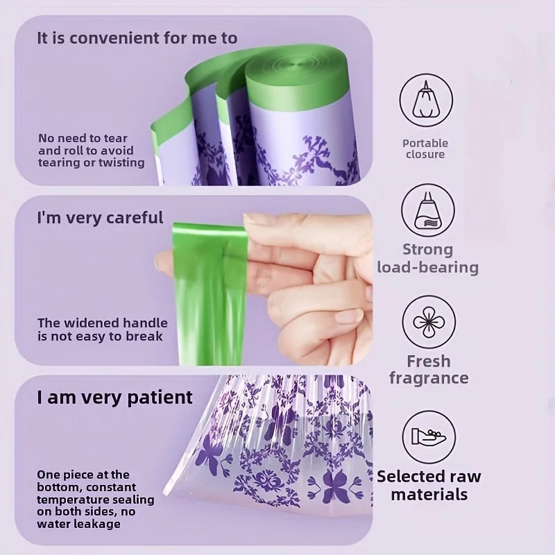 50pcs Large Capacity Lavender Drawstring Trash Bags with Handles for Kitchen, Bathroom, Bedroom & Living Room