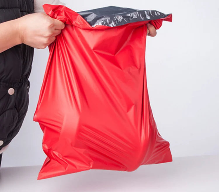 100PCS Red/Orange Poly Mailer Adhesive Envelope Bag DIY Logo Print T-shirt Gloves Gift Shoes Box Express Gift Packaging Pouches