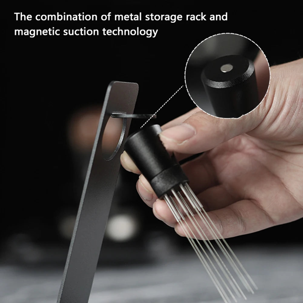 Espresso Coffee Stirrer Needle with 8 Needles Magnetic Abortion Stand Barista Coffee Stirring Distribution Tools