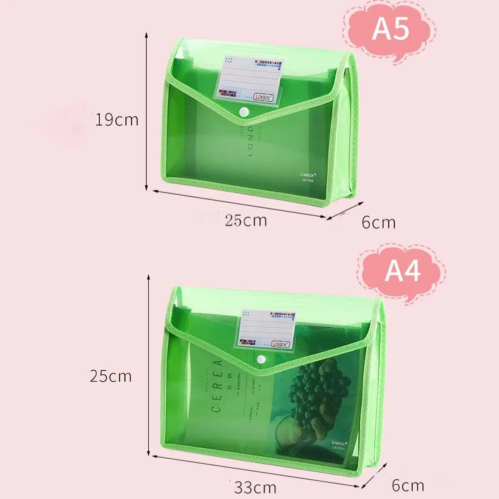 A4/A5File Folder Stationery Storage Folder Waterproof File Organizer Folders Pvc Bag Portfolio Paper Storage Office Organizers