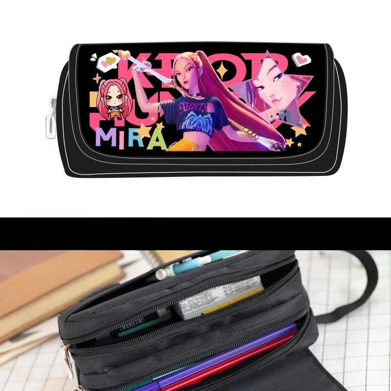 Kawaii Cute Cartoon Anime Pencil Bag Multi-Compartment Stationery Pouch with Handle Portable Pen Case for School & Travel