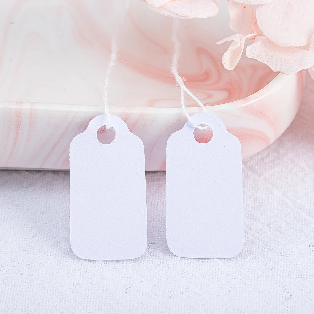 100Pcs White Blank Small Labels Jewelry String Cord Price Tags for Jewelry Display Card Promotion Label Hang Paper Tag