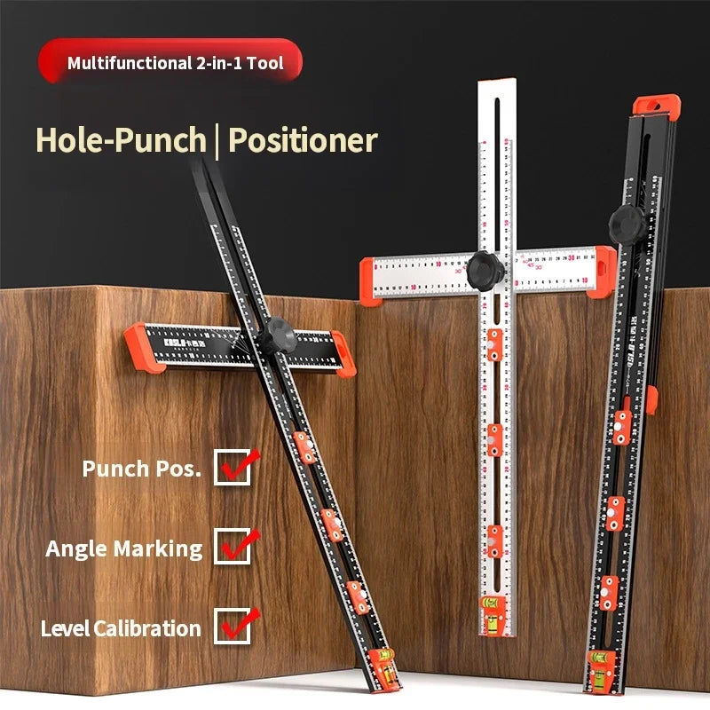 Woodworking T-Square Ruler 2 in 1 Drill Guide Hole Positioning Measuring Tool