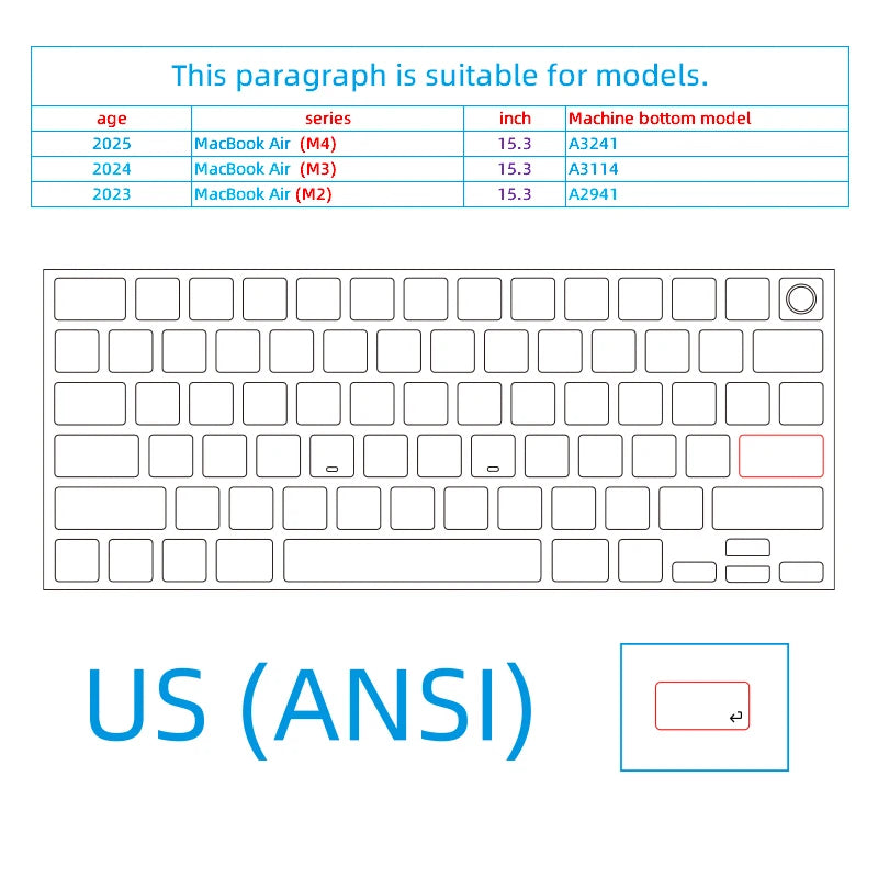 (Us American Version) Translucent Gray Mbp Suitable for Apple Mac Book Keyboard Stickers, Translucent Protective Stickers, Compatible with 13- 16inch MacBook Air/Pro