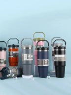 30OZ Portable Car Cup Stainless Steel Thermos Cup with Straw Travel Sports Water Bottle With Handle Cover Coffee Vacuum Flask