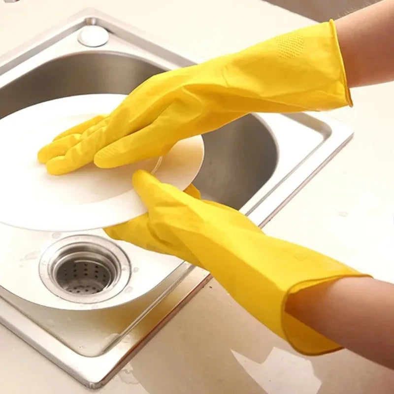 2 pairs Latex Dishwashing Gloves Women's Waterproof Household Kitchen Washing Bowl Washing Clothes Vegetable Cleaning Household