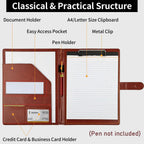 Multifunctional leather folder with A4 writing pad cover including 1 lined notepad, can hold bank cards and other storage
