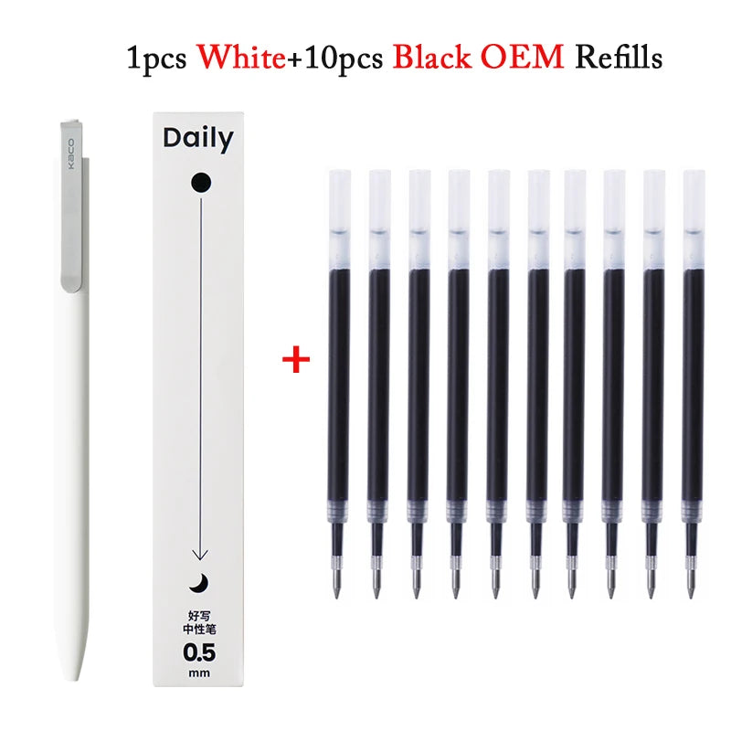 KACO Gel Pens Press Signature Pen Stationery Metal Pen Clip 0.5mm Black Ink Quicking Drying Large Capacity 800M Smooth Writing
