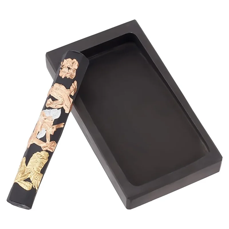 Durable-Chinese Calligraphy Inkstone Rectangle Dragon Phoenix Pattern Inker Sets Traditional Chinese Ink Stones With Ink Stick 1