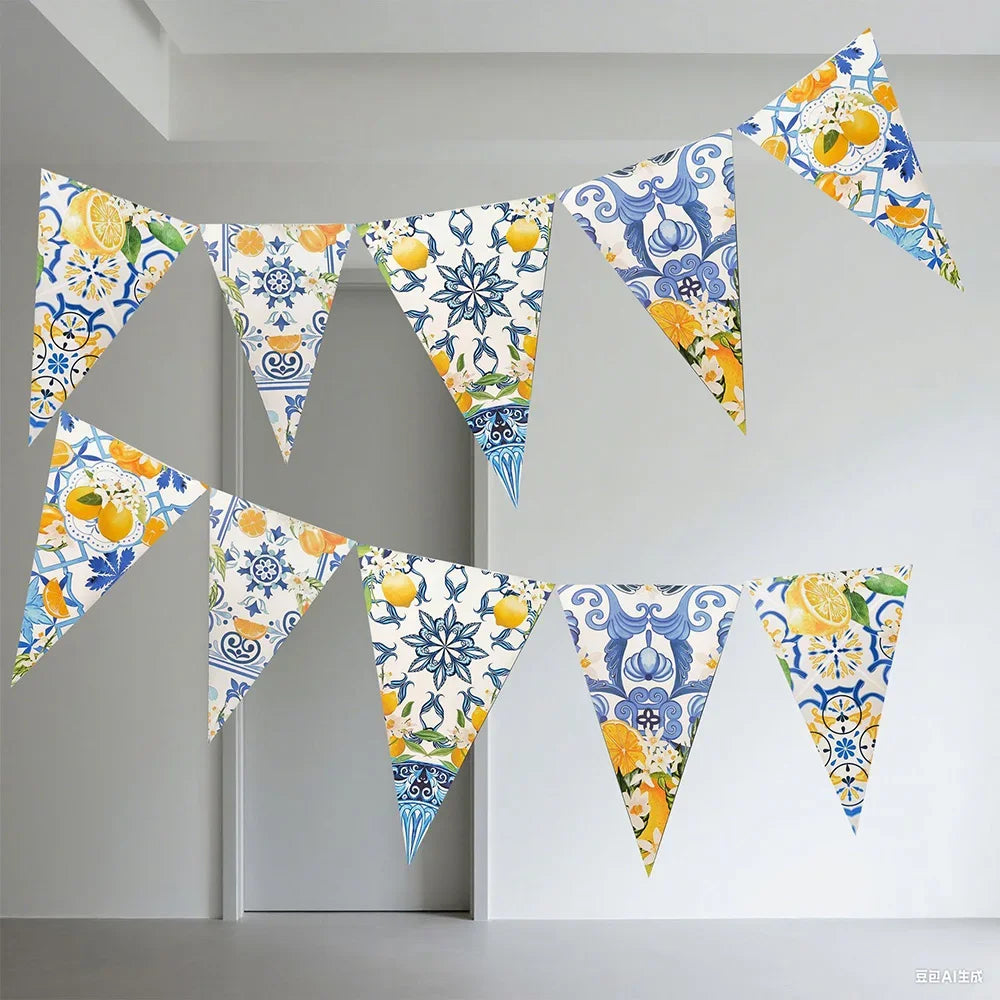 Lemon Birthday Decoration Sicilian Lemon Paper Plates Cups Napkins Tablecloth Banners Spiral Baptism Dolce Vita Party Supplies