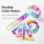 Vibrant Flexible Ruler Set, Straight Ruler, Protractor, 2 Triangles, 20/30cm Straight Ruler, 4 Pcs Soft Ruler Kit