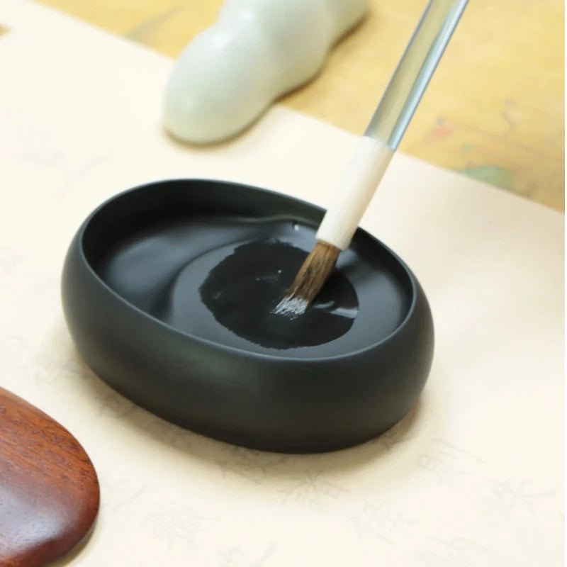 She Inkstone with Lid Antique Chinese Ink Stone for Calligraphy Writing and Traditional Painting Practice Natural Rock Inkstone