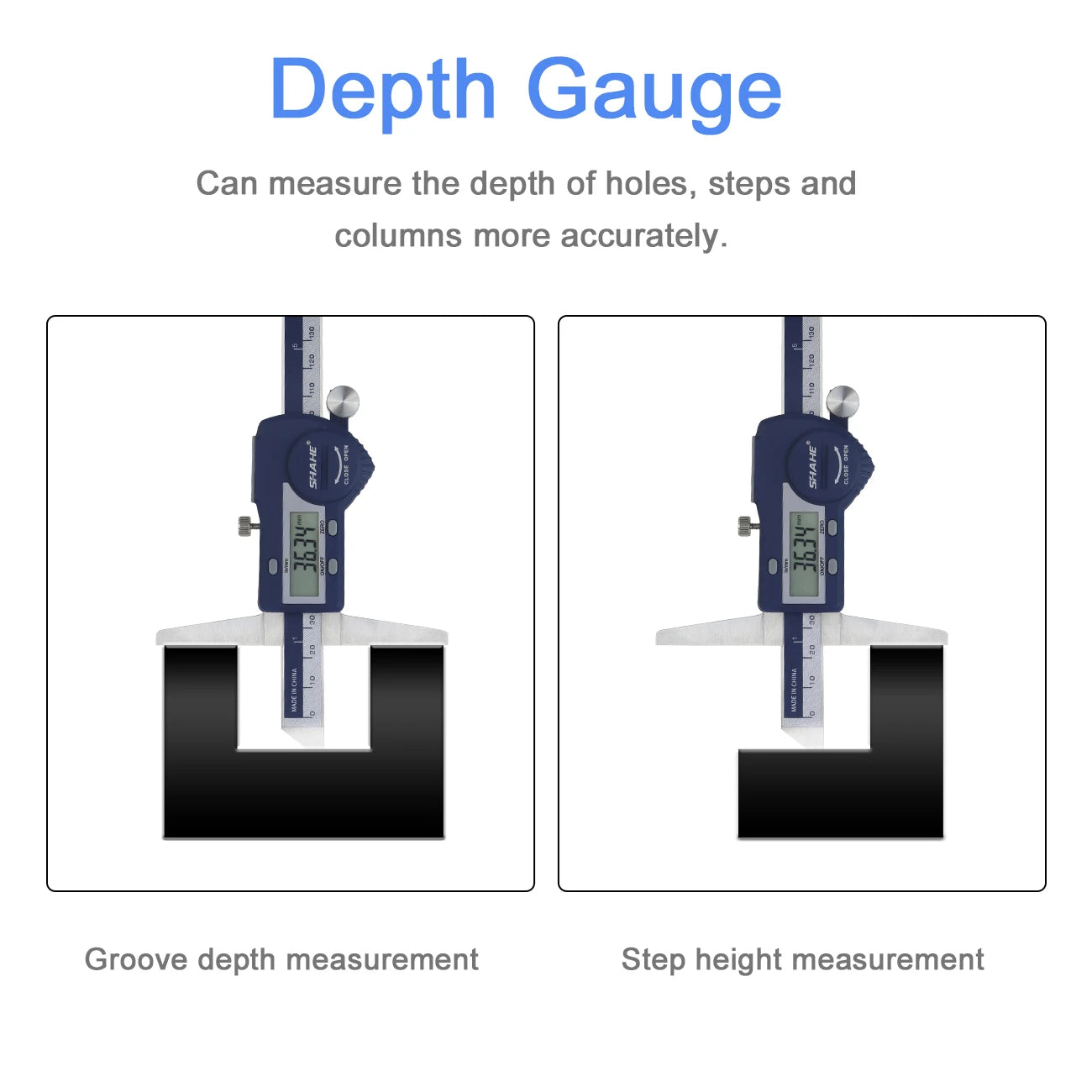 SHAHE Depth Vernier Caliper Micrometer 150/200/300 Mm Digital Vernier Caliper Stainless Steel Electric Digital Depth Gauge