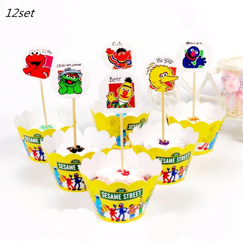 Cartoon Sesames Streets Birthday Party Supplies Kids Disposable Tableware Cup Plate Napkin Tablecloth Balloon Banner Decoration