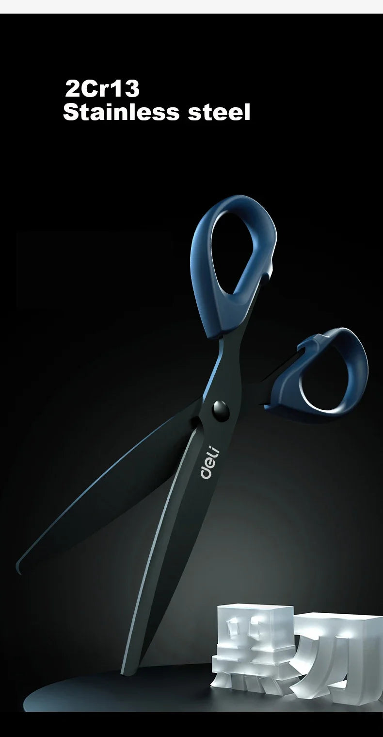 1/2pcs Deli Black Blade Scissors Stationery 180mm 7 Inch Stainless Steel Anti-Rust Sharp Office Home School Craft Cutting Tool