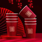 40/60 Pcs Chinese Style Wedding Red Cup Disposable Thicken Chinese Red Wedding Banquet Paper Cup Party Decor Supplies