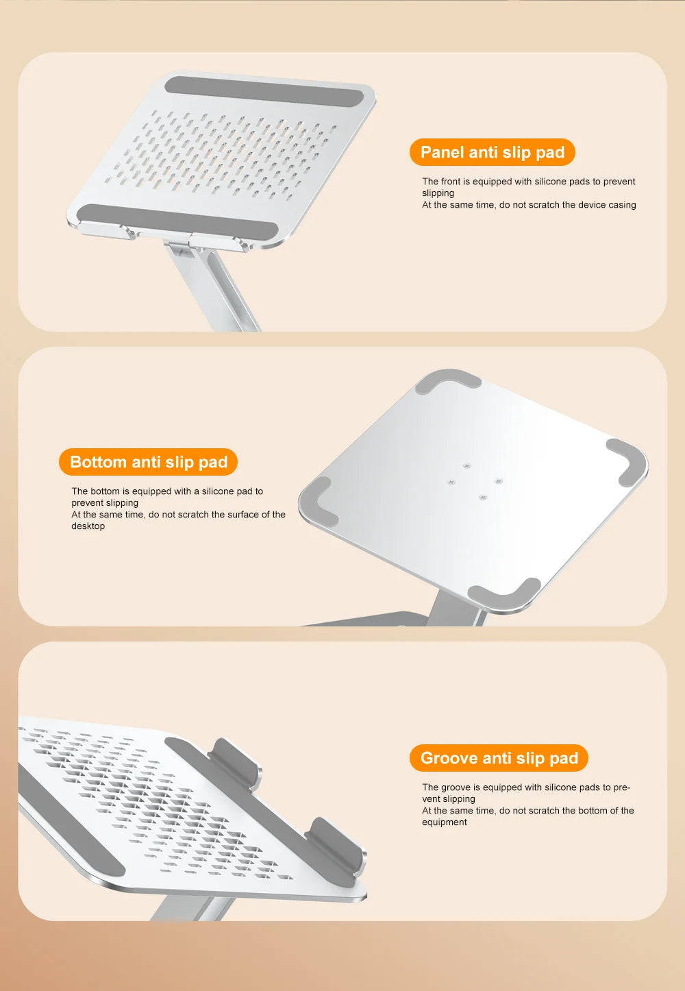 360° Rotatable Stand Metal Aluminum For Laptop Holder Adjustable Anti-Slip Silicone Base Stability for Tablet ﻿Portable Monitor