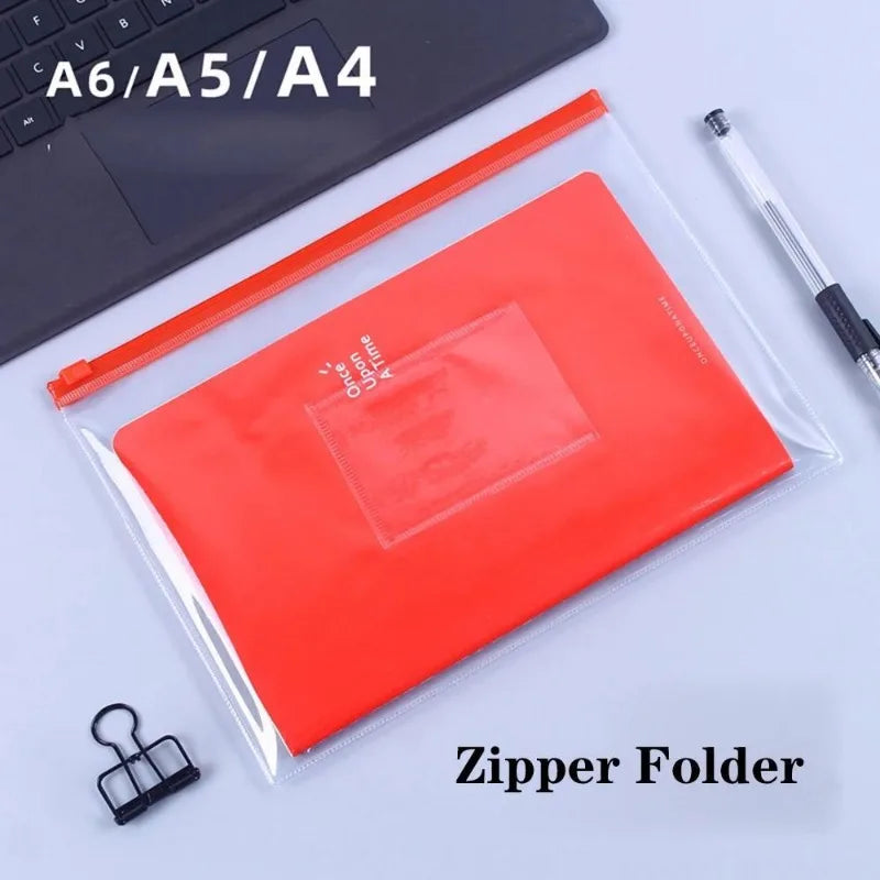 6PCS PVC Transparent Waterproof Zipper File Bags, A4/A5/A6 Envelope Document Pouches, Random Color Archive Organizer for Office