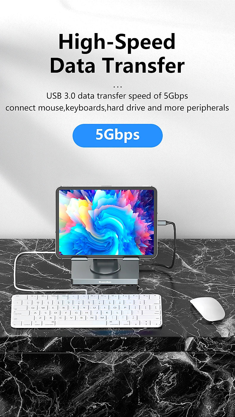 Blueendless Ipad Stand USB C Hub 4K 60HZ HD Type-C 100W PD SD/TF Slot Reader USB 3.0 5Gbps 9 In 1 Type-C Hub Ipad Holder