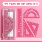 4pcs Metal Drafting Set With Storage Box Students Measure Ruler Set Multi-Function Set School Office Supplies Gift for Student