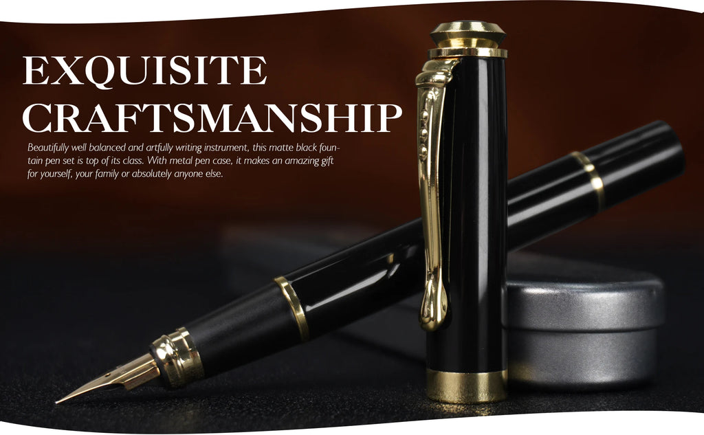 STONEGO 0.38mm Extra Fine Nib Fountain Pen, Black Metal Calligraphy Writing Gift Pen