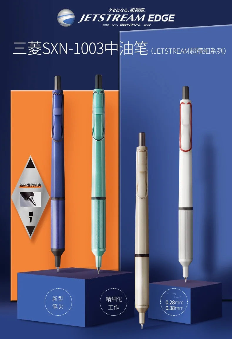 Japan UNI JETSTREAM EDGE Ultra Fine Ballpoint Pen,SXN-1003 Metal 0.28/0.38mm Fast-Drying for business,signing,Japanese Stationer