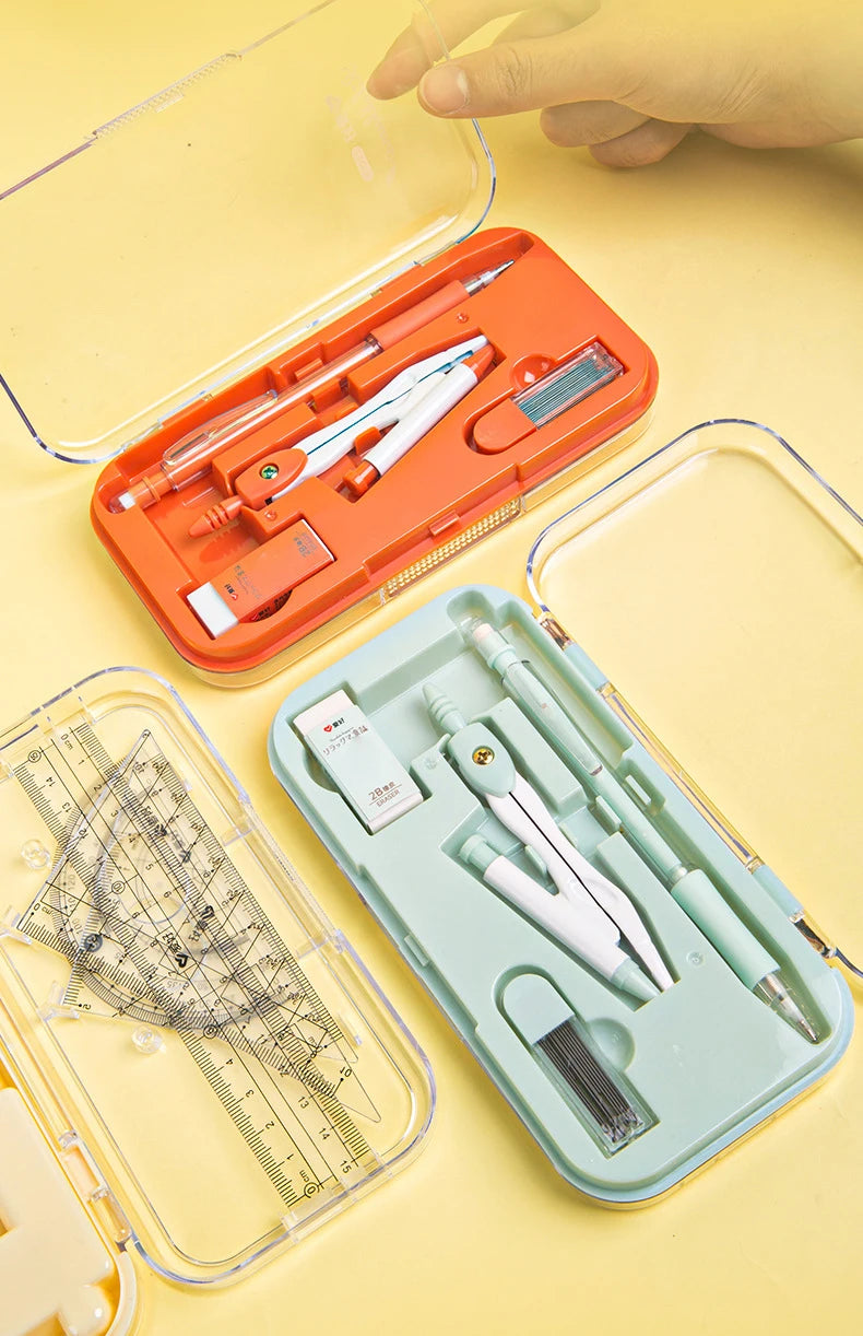 8-Piece Math Drawing Set,Drawing Tools,Including Compass,Ruler,Set Square,Protractor, Eraser,And Mechanical Pencil,Compass Set