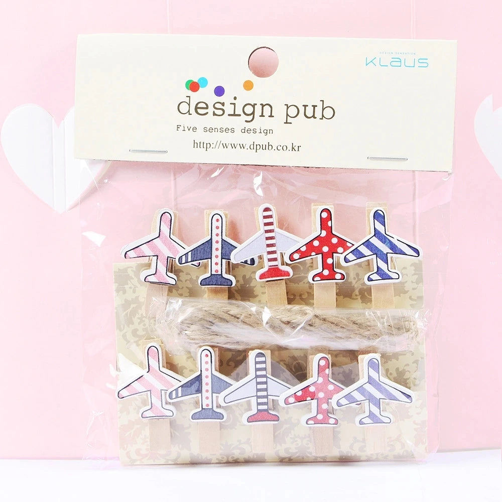 10 Pcs/Lot Creative Cartoon Animal Wooden Clip With Hemp Rope Photo Paper Clothespin Craft Clips Party Decoration Clip