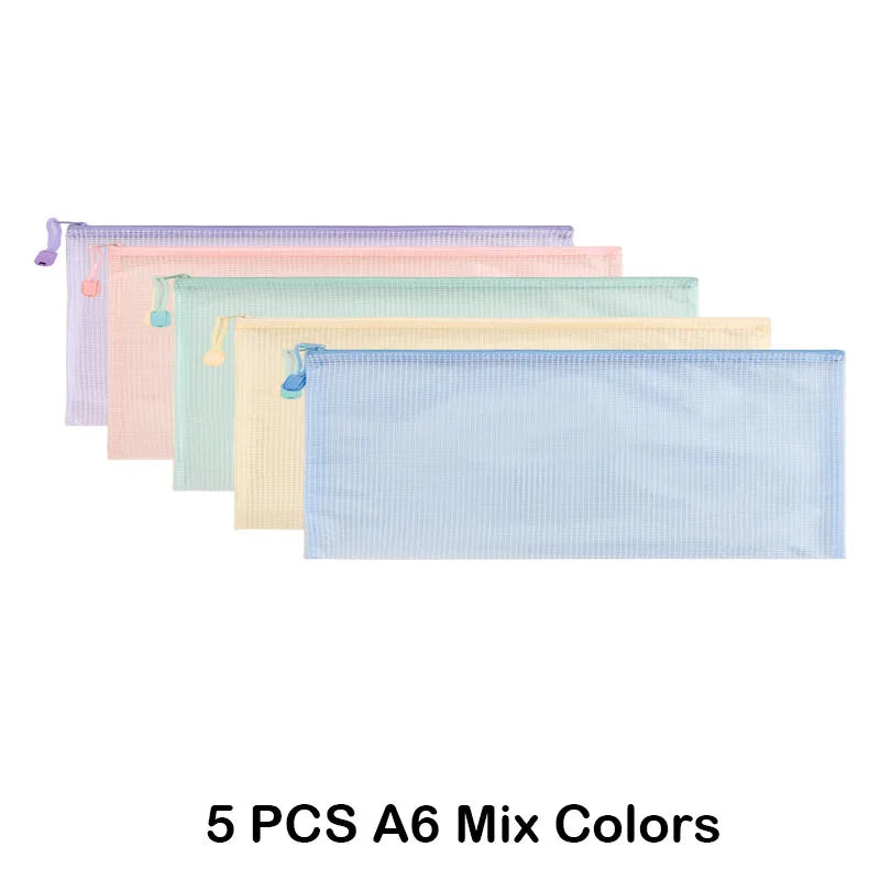 5 PCS A4 A5 A6 Mesh Zipper Pouch Document Bag Waterproof Zip File Folder Storage Bags A4 A5 A6 Office School Supplies Stationery