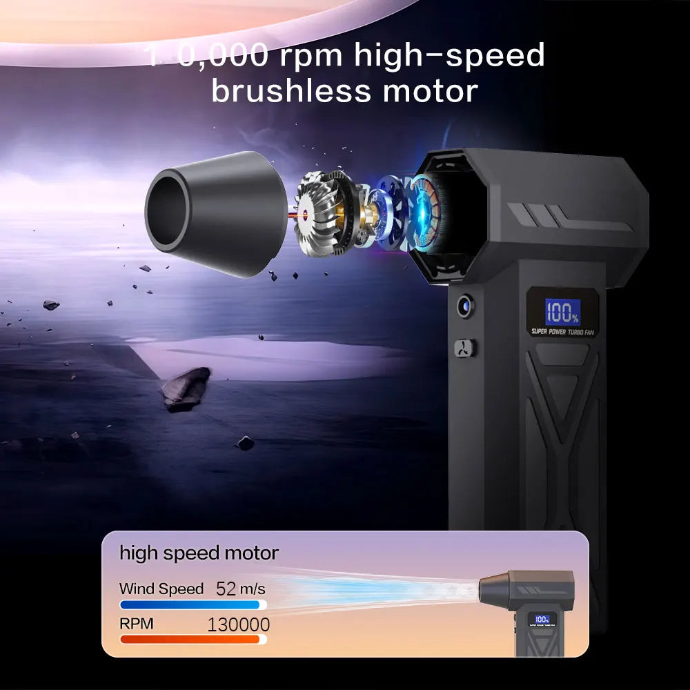 Turbo Fan Wind Pressure Powerful Turbo Air Blower With LED Light Wireless Dust Blower High Speed Jet Blower Vacuum Turbo Jet Fan
