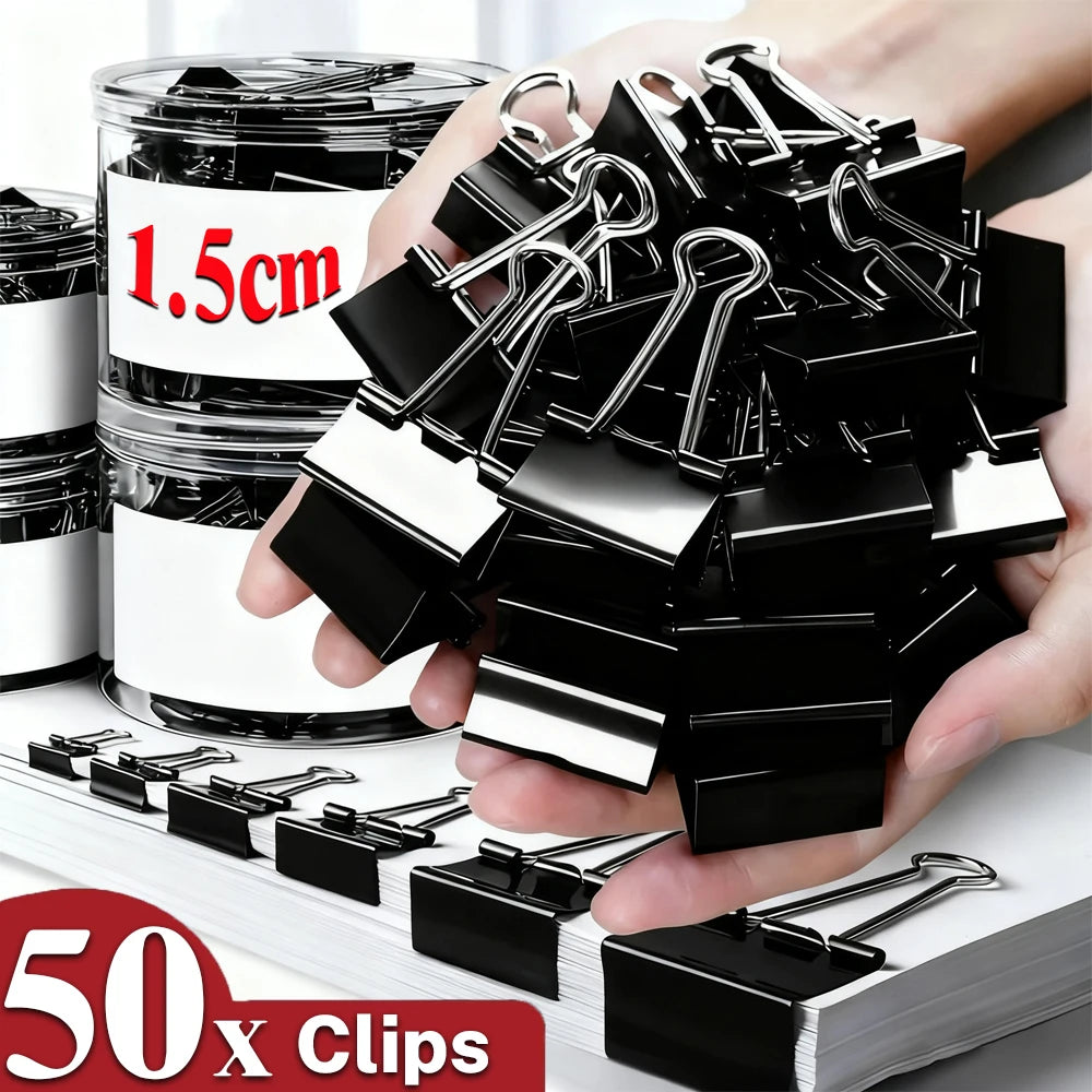 10-50PCS Foldback Clips Multi-Purpose Paper Clips Metal Binder Clip Office Clip Black 15mm for Paperwork Office Home Kitchen