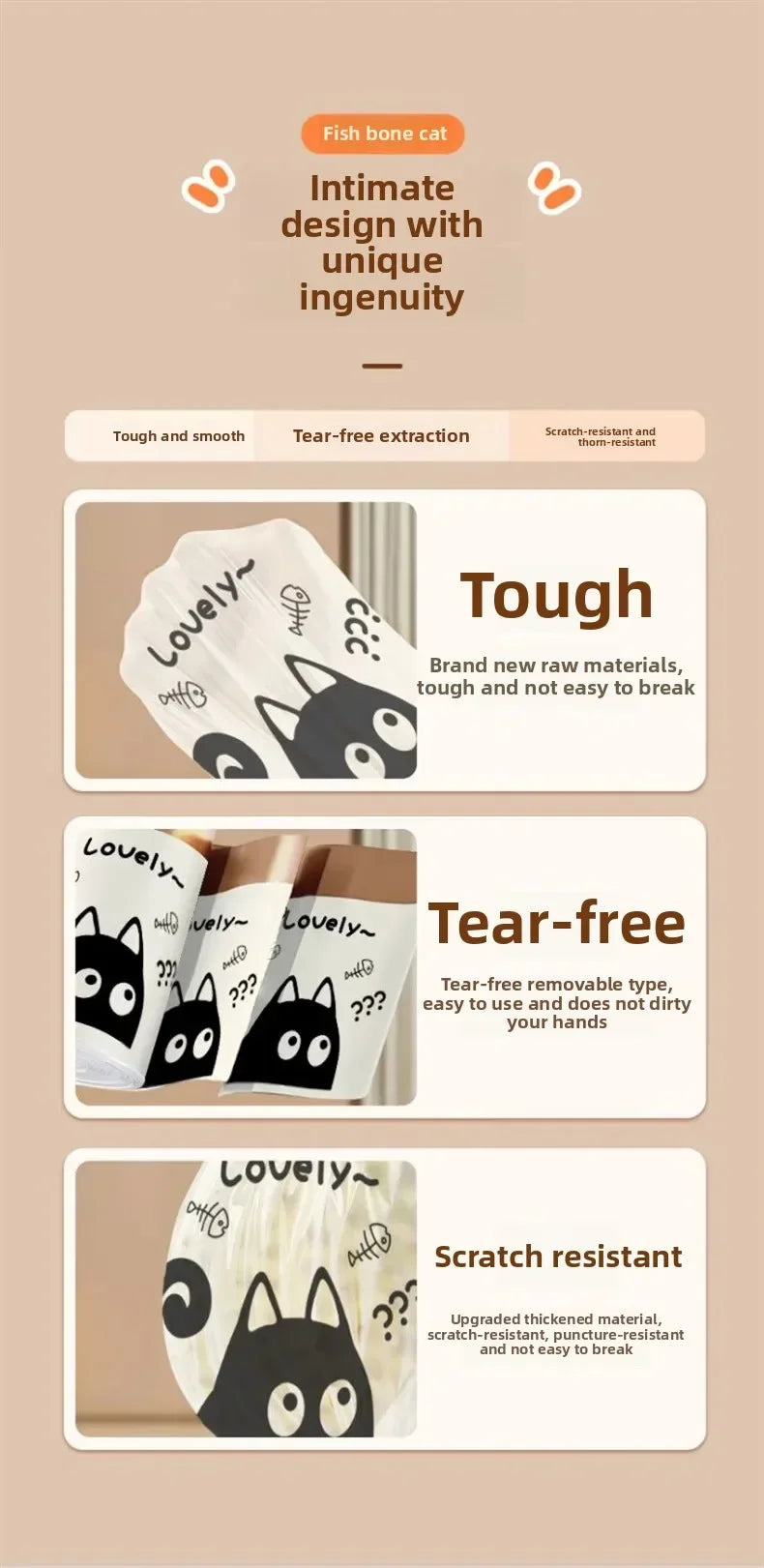 100PCS Thickened Trash Bags with Cute Cartoon Design Sturdy Tear-Resistant Garbage Liners Great for Kitchen Bathroom Office