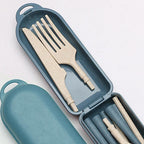 7pcs Food Grade Safe Detachable Portable Utensils Reusable Plastic Cutlery Set Box with Chopsticks Spoon Knife Fork Straw Brush
