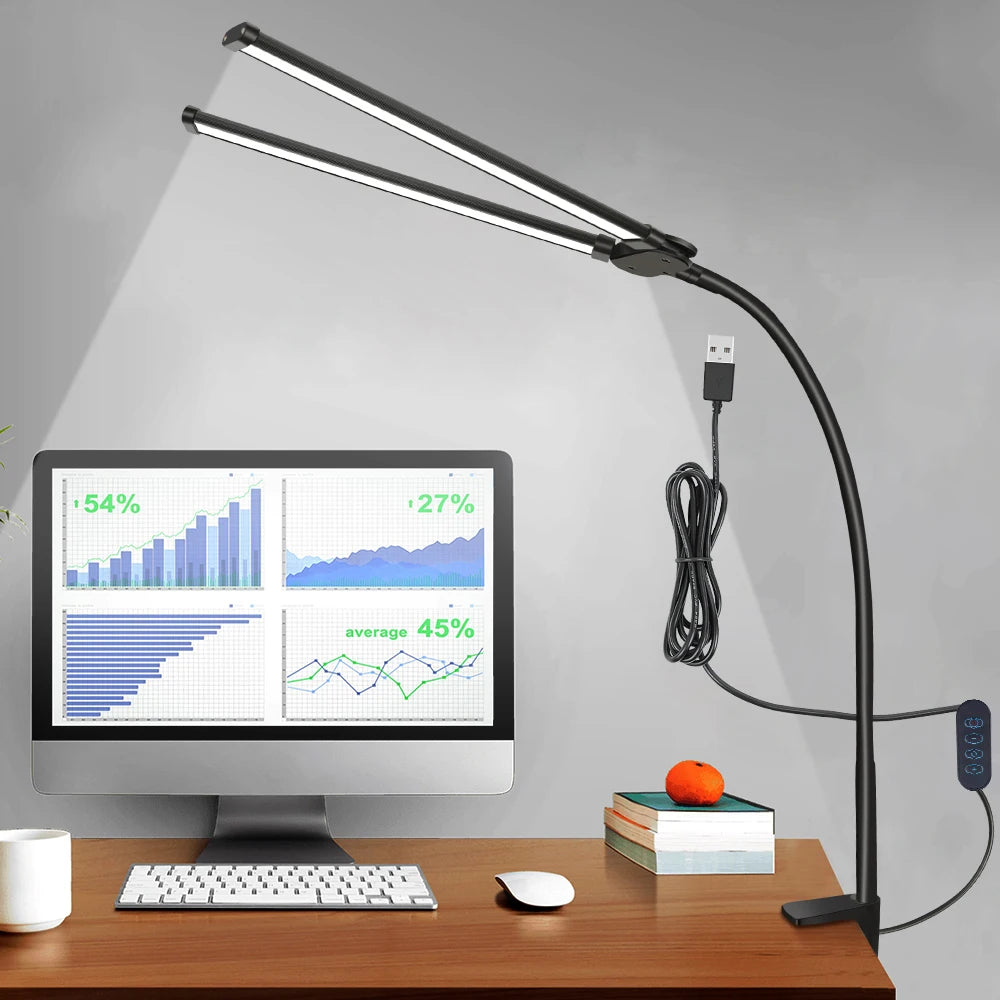 LED Desk Lamp with Clamp Swing Arm Desk Lamps Eye-Caring Dimmable Desk Light with 3 Color Modes and 10 Dimmable led Table lights