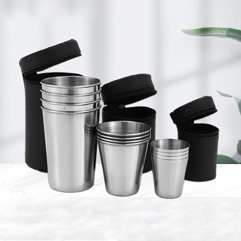4Pcs Outdoor Practical Travel Stainless Steel Cups Mini Set Glasses For Whisky Wine With Case Portable Drinkware 30ml/70ml/170ml