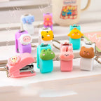 1-3sets Portable Cartoon Animal Mini Trumpet Stapler Paper Binder Stationery Staples Office Binding Tool School Kawaii Supplies