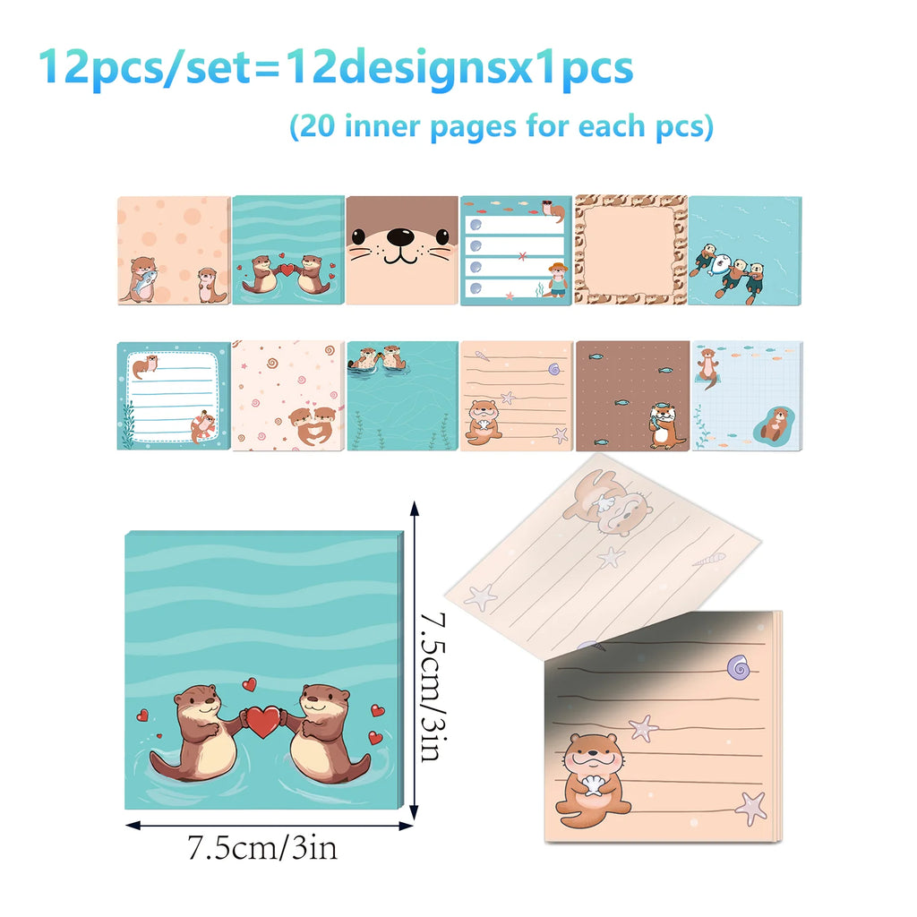 12/24pcs Cute Animals Sticky Notes Set, Refrigerator Memo Pads,Self-Stick Dog Cat Notes Pads for Home Office Gifts Supplies