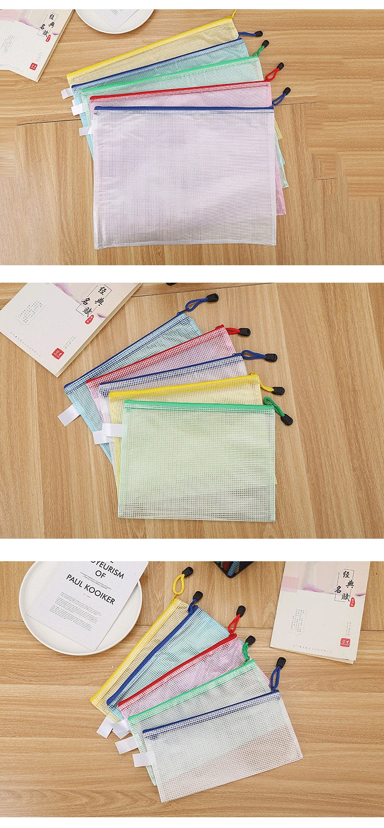 5PCS Stationery Storage Folder File Mesh Zipper Pouch A4 A5 A6 B5 2PCS A3 B4 Document Bag Zip File Folder School Office Supplies