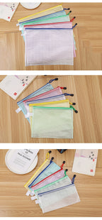 5PCS Stationery Storage Folder File Mesh Zipper Pouch A4 A5 A6 B5 2PCS A3 B4 Document Bag Zip File Folder School Office Supplies