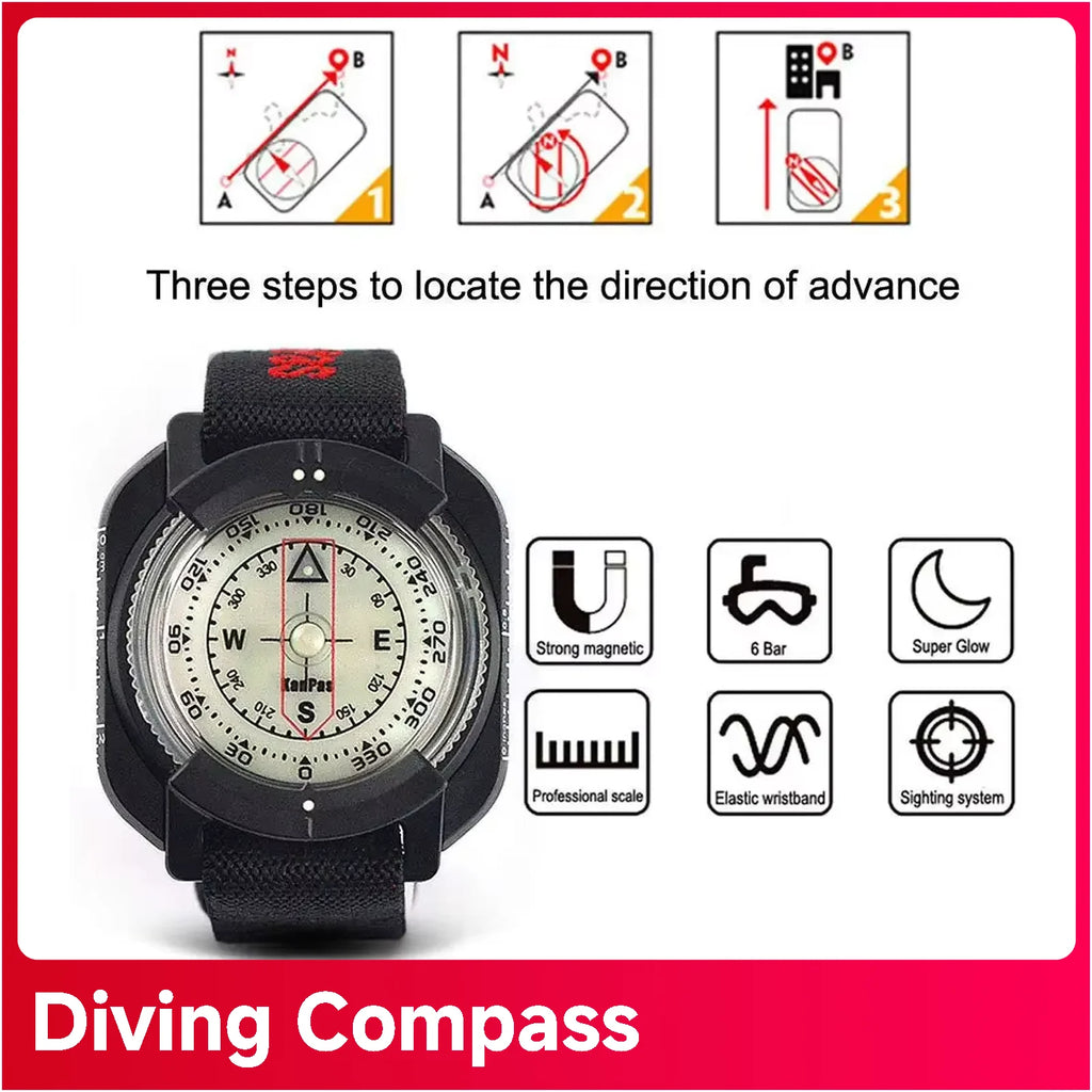 Waterproof Outdoor Compass Professional 60M /197Ft Diving Compass Navigator Digital Watch Scuba Compass For Swimming Diving