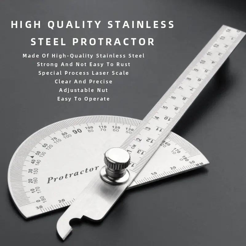 180 Degree Adjustable Protractor 14.5cm Stainless Steel Angle Gauge Round Finder Head Caliper Measuring Ruler Tool