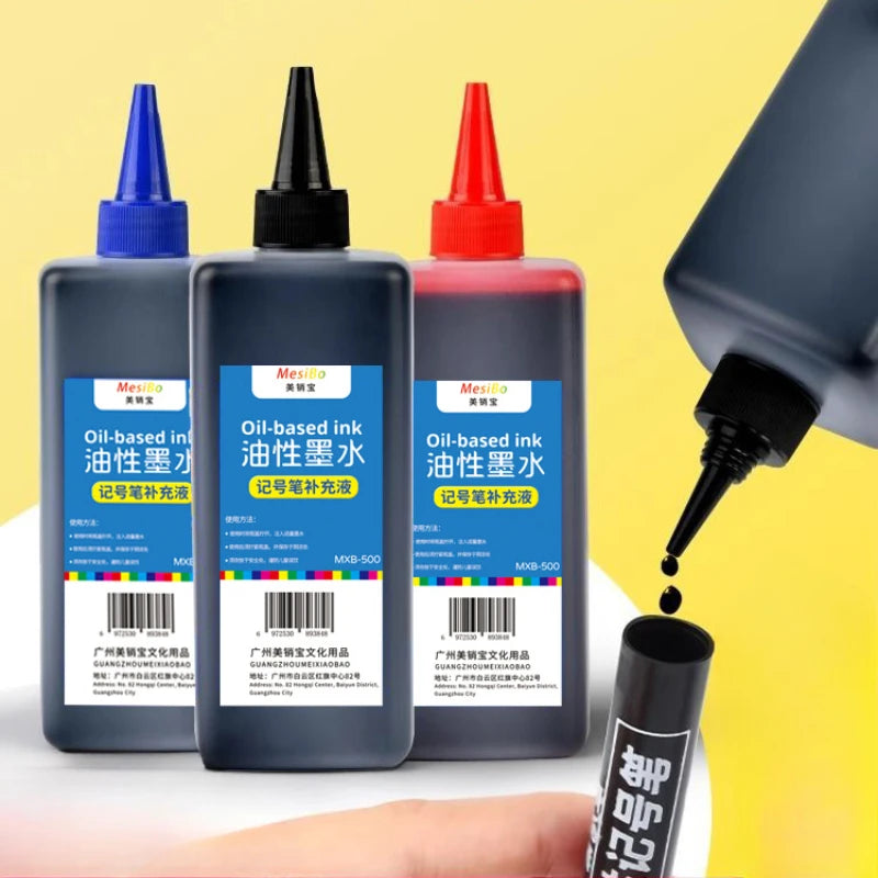 500ml Large Capacity Bottled Marker Ink Waterproof Quick Drying Oil-based Marker Refill Liquid School Supplies