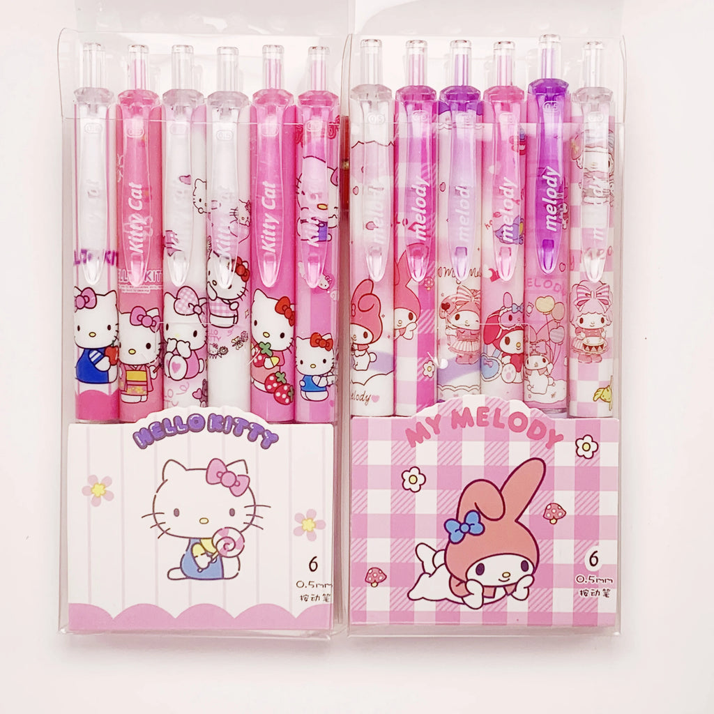 6 Pcs/Set Hello Kitty Melody Limited Edition High Quality Gel Pen Cartoon Series Black 0.5mm Student/Office Daily Stationery