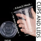 50pcs/set 12/16OZ Sturdy Ice Coffee Cup with Lid Smoothie Milkshake Cold Drink Plastic Cup Disposable Cup Holiday Party Supplies