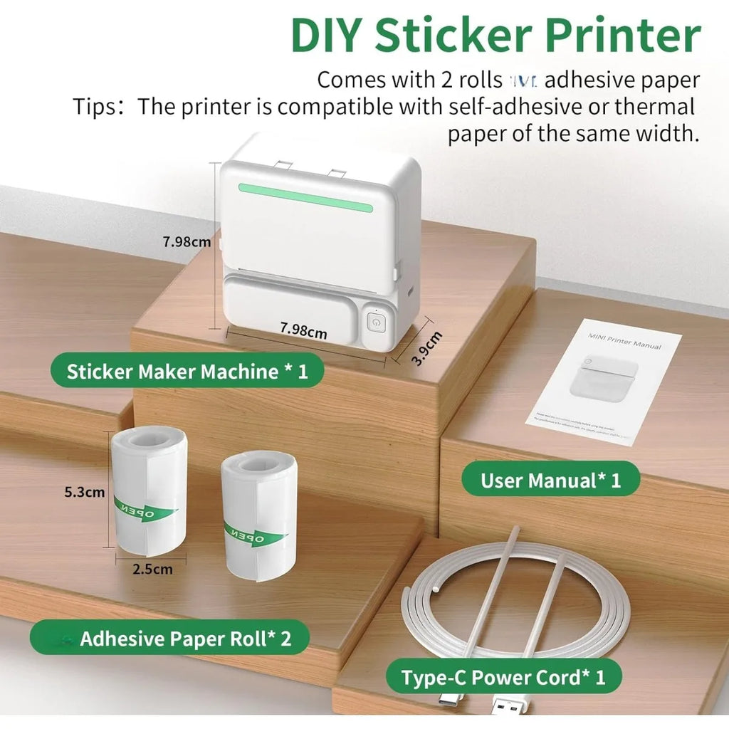 Sticker Printer, Fun Print Pod Mini Bluetooth Portabel Sticker Maker with 3 Rolls Paper, Print Pods Mini Printer