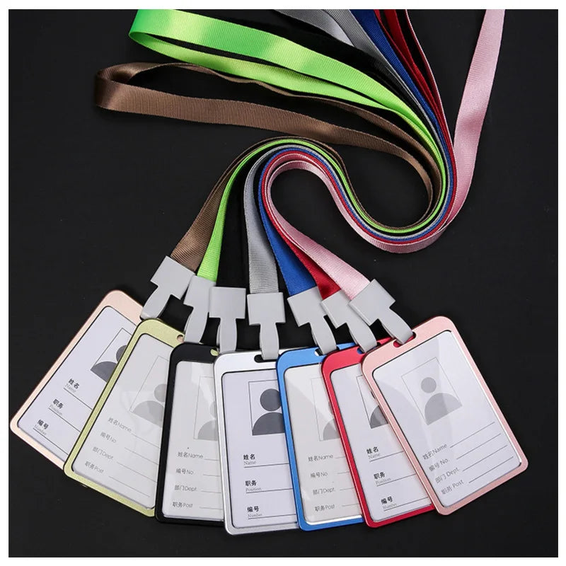 Fashion Card Cover Women Lanyard Aluminum Alloy Work ID Card Holder Business Work Card ID Badge Holder Metal Bags Case