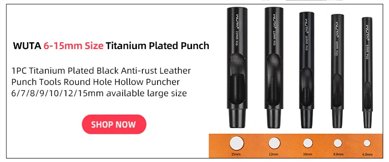 WUTA 1PC Leather Punching Tool Round Hole Hollow Puncher Black Titanium Plated Anti-rust DIY Craft Tool for Belt,Watch Band