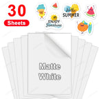 30 Sheets Printable Vinyl Sticker Paper A4 Waterproof Adhesive Transparent Glossy White Copy Paper for Inkjet Printer DIY Labels