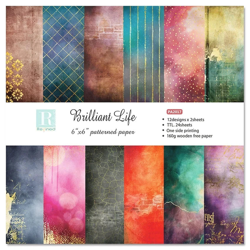 24 Sheets Brilliant Life Craft Paper Pads Cutting Dies Art Background Origami Scrapbooking Card Making