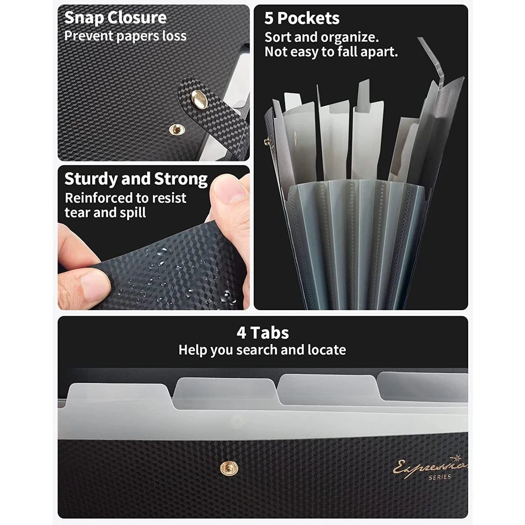 1Pc A4 Size Accordion File Folder 5 Pocket Filer Folder for Documents Paper Organizer for School Office
